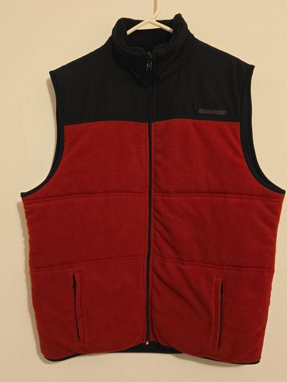 Nautica Red and Black Reversible Full-Zip Fleece Vest - Large